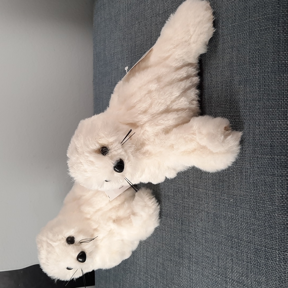 Baby Seal Pair Winter Holiday Christmas Decoration Figures Faux Fur Vintage